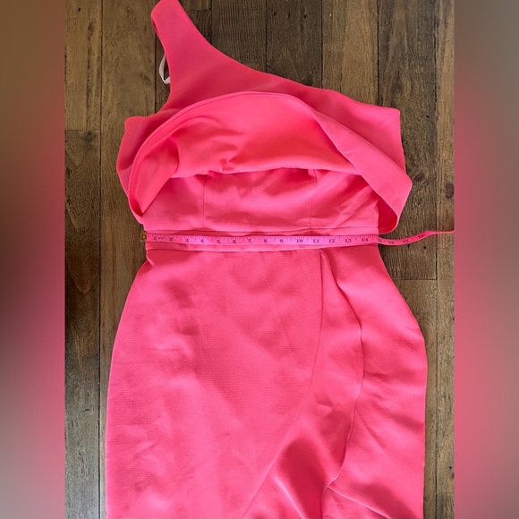 AQUA NWT Womens Coral Crepe Flounce Cocktail One-Shoulder Midi Dress Stretch - Picture 7 of 16